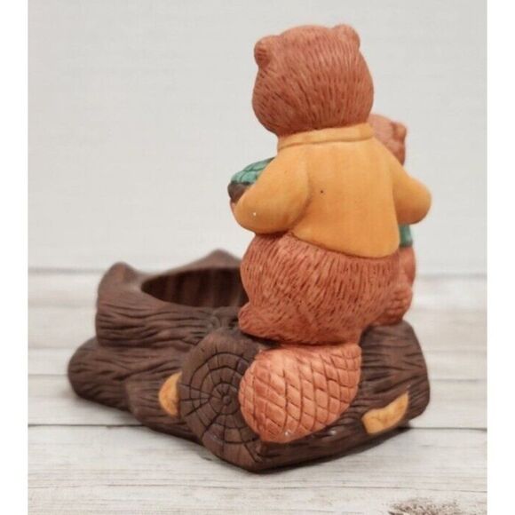 Avon Tea Light Holder Fireside Friends That Beaver Family On Log Votive Candle - Picture 6 of 11